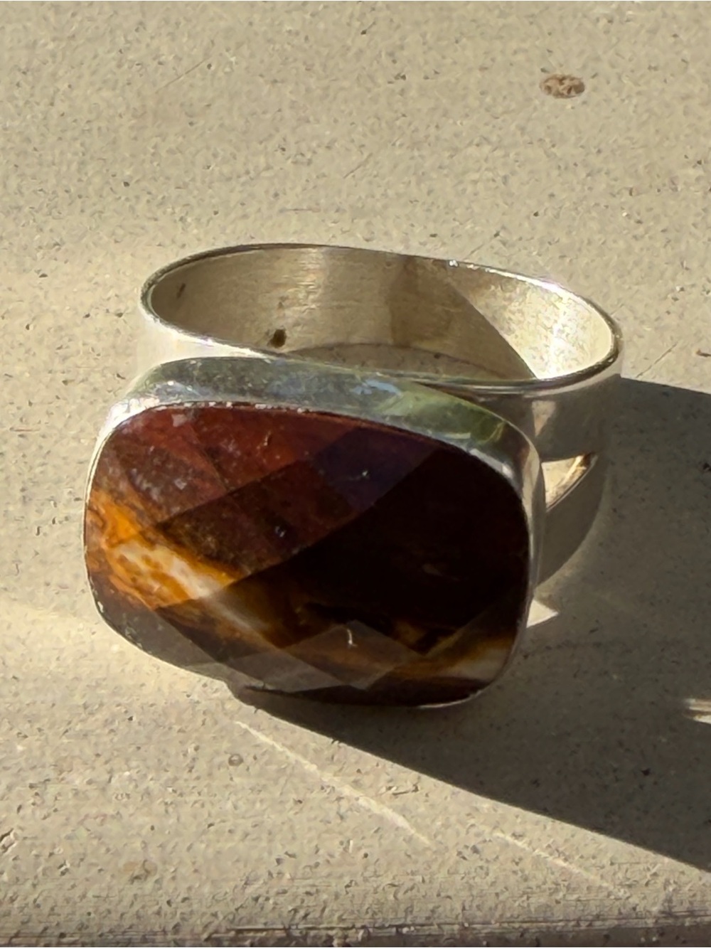 Jay King Desert Rose trading faceted 925 silver ring Tigers Eye? Brown Size 10